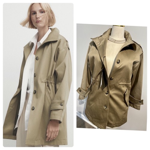 Massimo Dutti Camel Brown Draw string Midi Trench Coat Size XS NEW With Tags