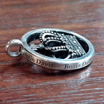 Justin Davis Sterling Silver 925 Crown Pendant Length 3.6 cm 