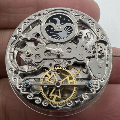 Double Mainspring Multi-function Hollow Mechanical Movement Double Time Zone