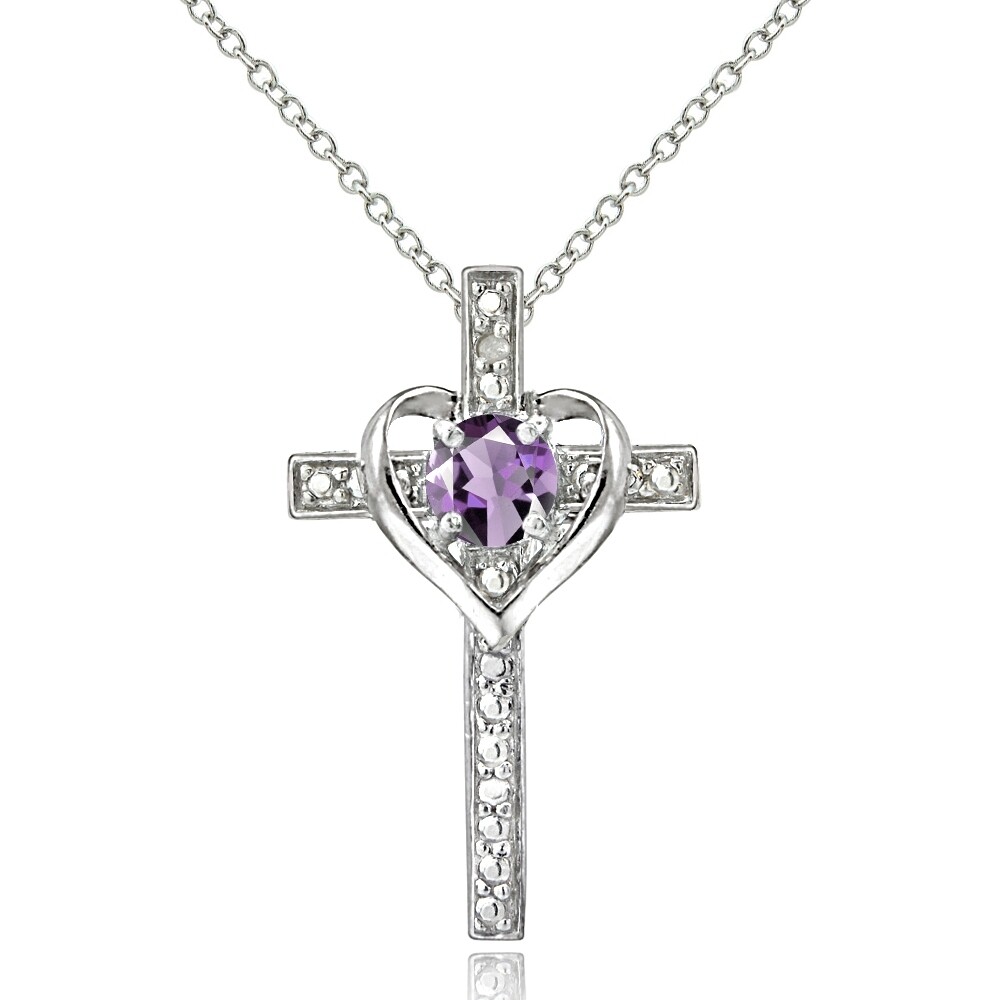 Sterling Silver Amethyst Heart Cross Pendant Sterling Silver Amethyst Heart Cross Pendant