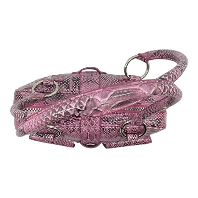 Vintage 90s Y2K Large Python Embossed Leather Satchel Bag Handbag