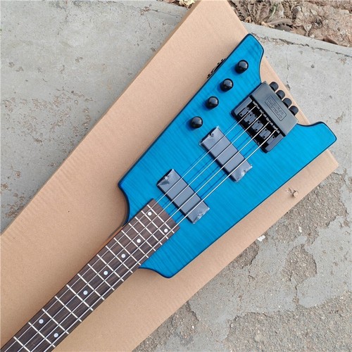 Blue 4 Strings Headless Electric Bass Guitar ,Mahogany Body Roasted Maple Neck - Picture 4 of 7