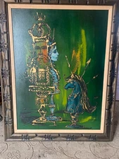 Vintage Mid Century Modern Abstract Painting Najdorf King Queen 40"x30"