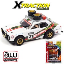 NEW Auto World Xtraction 1975 Ford Escort with Roof Rack White / Green HO Slot
