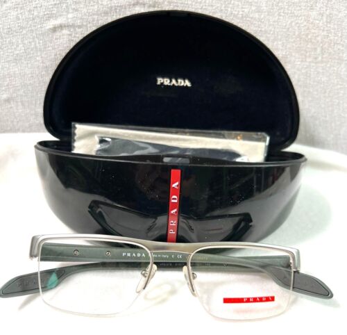 New PRADA Half-Rim Eyeglasses VPS 57E 51017 1AP-101 145 With Black Case & Clean
