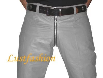 LEDERHOSE grau durchgehender Zip Lederjeans  gay leather trousers pants gray - Bild 1 von 4
