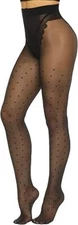Women's Sheer Patterned Tights All-Over Polka-Dot, Black One Size