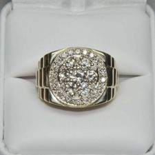 2 CT Round Cut Moissanite Men's Wedding Band Pinky Ring 14K Yellow Gold Plated