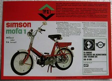 PROSPEKT Werbung DATENBLATT Simson MOFA SL 1   IFA Simson Suhl