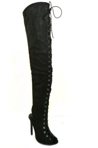 New Womens Ladies Thigh High Over The Knee High Heel Stretch Boots Sizes UK 4-12 - Picture 10 of 12
