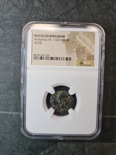 Genuine NGC Certified 114-95 BC Ancient Seleucid Kingdom Coin Antiochus IX AE18