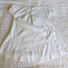 Vintage White Cotton Baby Dress Embroidered Flowers MOP Buttons
