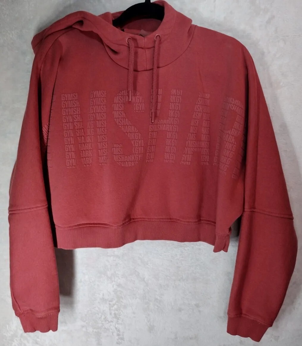 Gymshark Women's Medium Cropped Hoodie Pullover Logo Pink Orange Coral
