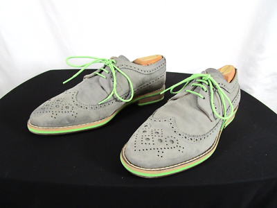EUC! JD Fisk Gray Suede Green Accent Wingtip Oxfords Shoes  display picture 1