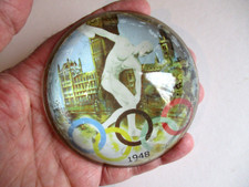 RARE 1948 LONDON OLYMPICS Glass Paperweight - FIRST OLYMPIC GAMES AFTER WW2