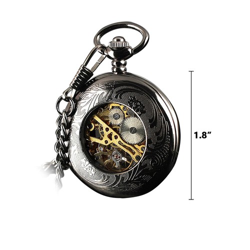 Mechanical Antique Mens Pocket Watches Roman Numerals Dial with Box and Chains - Picture 2 of 13