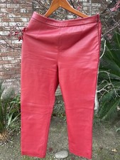 Clio Vintage Red leather High Waisted Women Pants Size 6 Made In China.