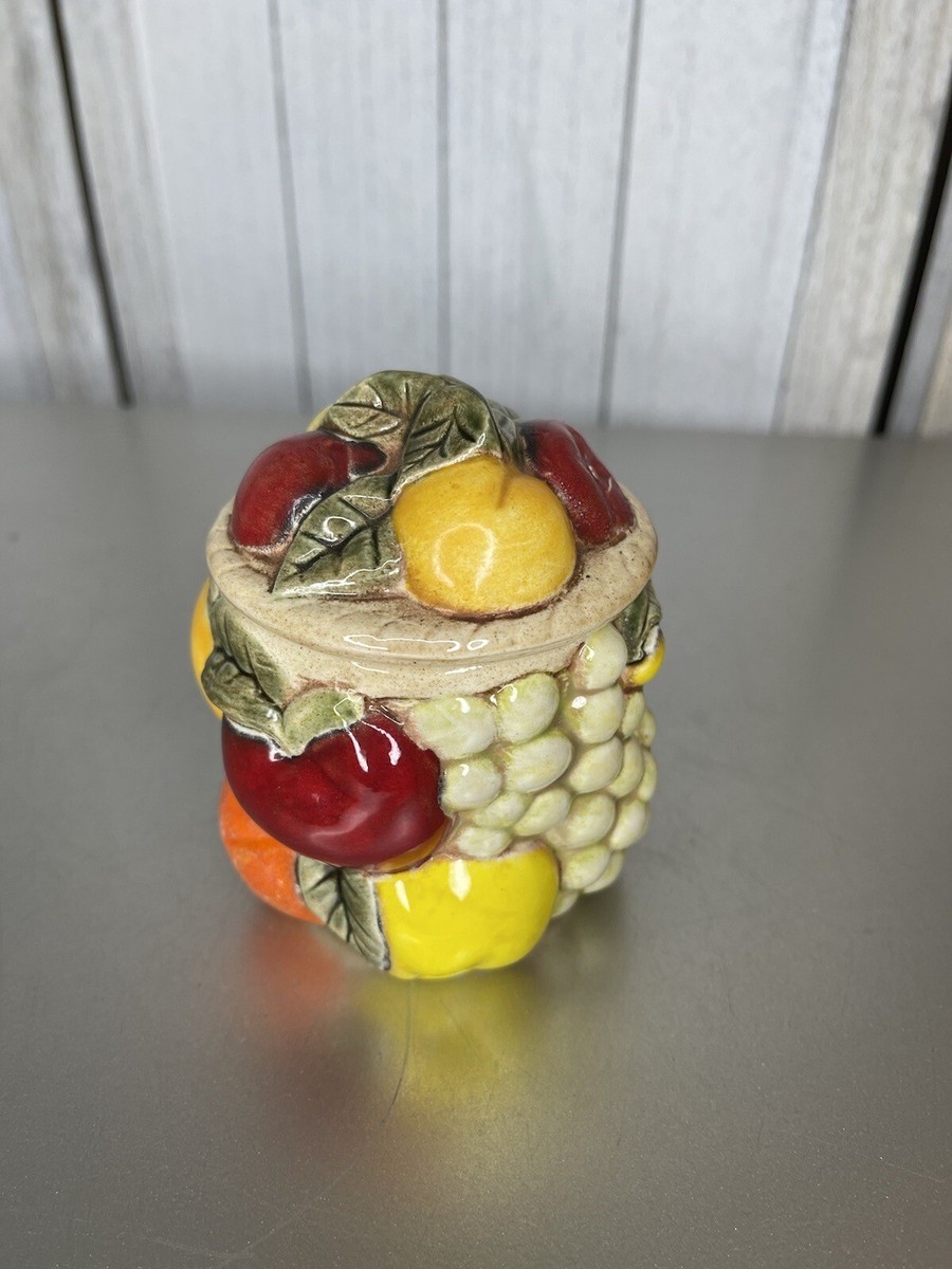 Vintage ceramic Fruit Shaped Jam Jar Sugar Canister Hand Painted