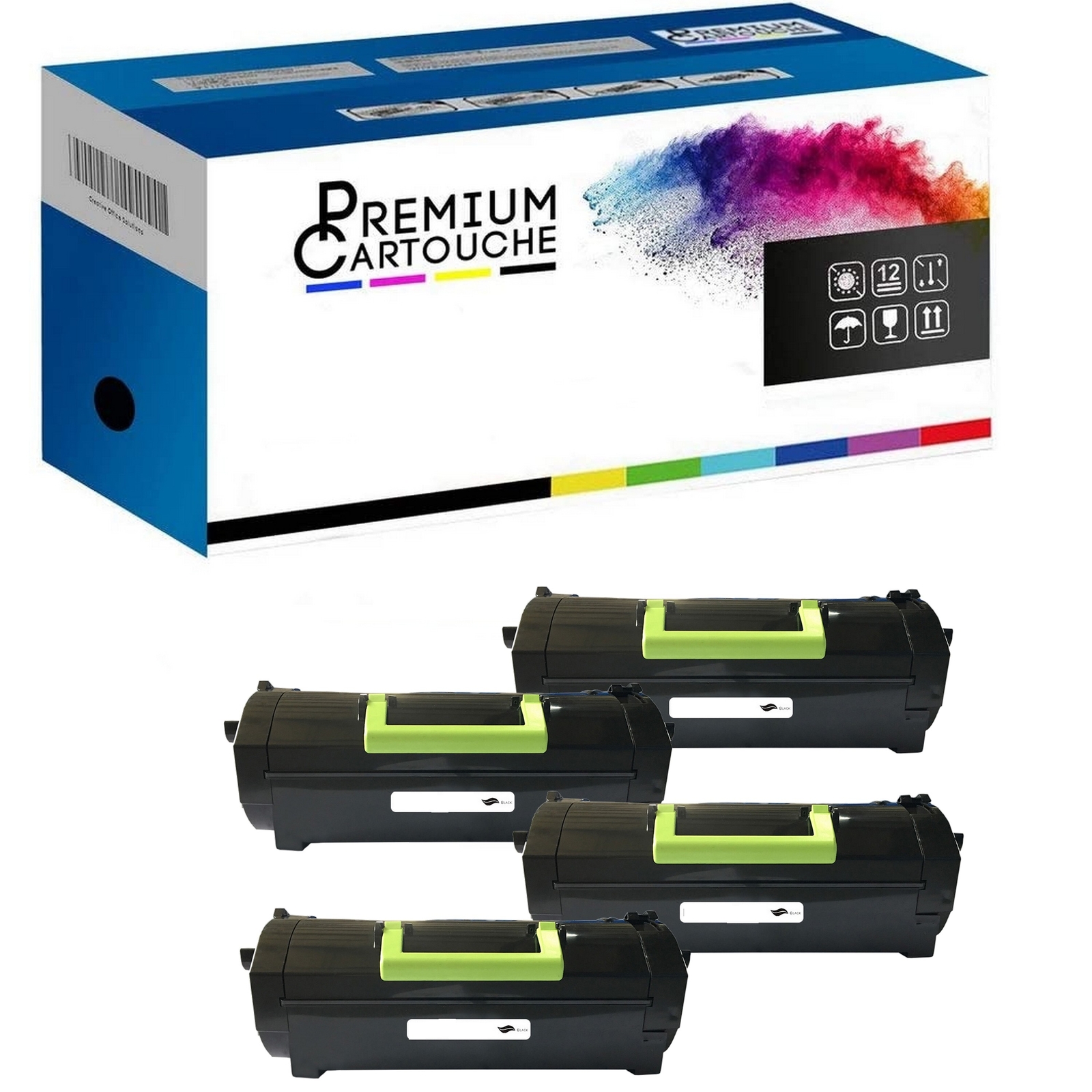 Pack 4 toners noirs compatibles Lexmark MS410 MS415 pour imprimante bureau