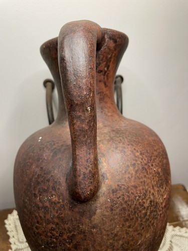Vintage Elongated Terra Cotta Water Jug/Vase On Metal Stand RARE - Picture 7 of 16