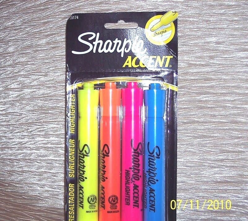 HIGHLIGHTERS MARKERS:4-PACKS SET 4 EA-ORANGE-PINK-BLUE-YELLOW - ACCENT~ SHARPIE-image