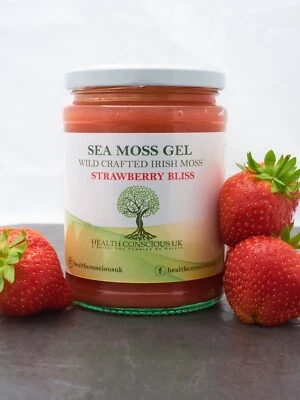 HEALTH CONSCIOUS UK 100% Organic Sea Moss/ 500ml/Strawberry Infused / Wildcrafted/dr Sebi