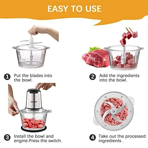 Electric Food Chopper with 2 Bowls 8 Cup, Meat Grinder with 4 Sharp Blades 350W - Image 4 of 4