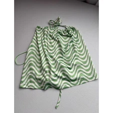 Elodie Halter Top Green Wave Print Tie Back Sleeveless Crop Top Size L