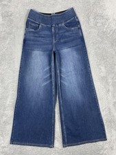 Halara Wide Leg Jeans Womens S Petite Blue Mid Rise Pull On Stretch Denim
