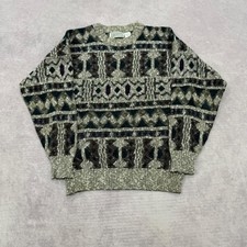 Vintage Knitted Jumper abstract patterned grandad knit sweater Men's M