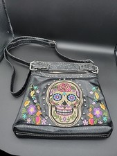 Sugar Skull Day Of The Dead Cross Body Bag Purse Shoulder Bag Black Embroidered