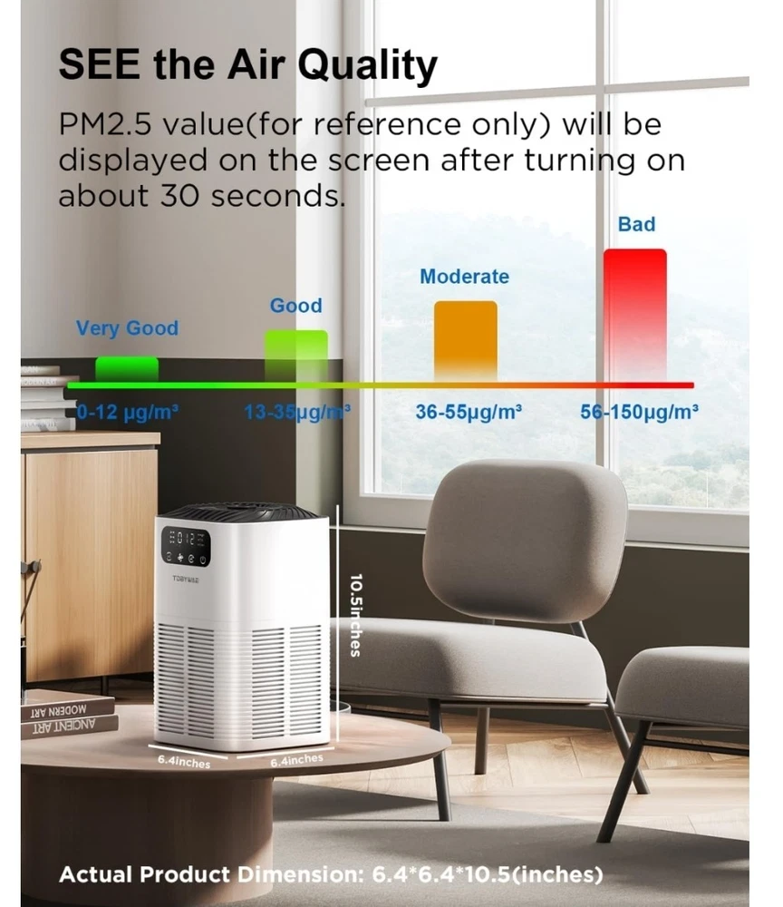 Powerful H13 Air Purifier for Large Rooms Up to 1076 Sq Ft