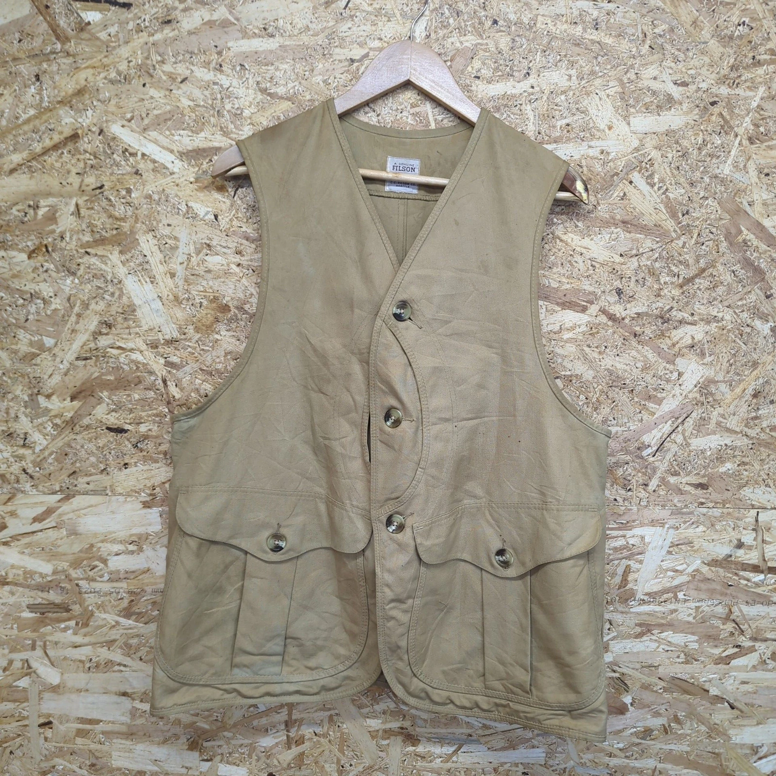 Vintage Filson Hunting Fishing Vest Gilet Beige Made In USA Canvas