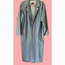 Vintage SUNBELT Long Heavy Denim Duster Jacket Blue Cotton Oversized One Size