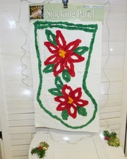 Vintage Daisy Kingdom Chenille Fabric Christmas Floral Poinsettia Stocking Panel