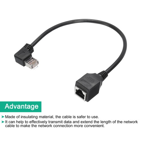 Male to Female 5e Network Extension Cable 11.8 Inch Length Right Bend for Home - Afbeelding 3 van 6