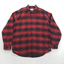 Weatherproof Vintage Shirt Mens Large Red Black Plaid Fleece Flannel Button Down