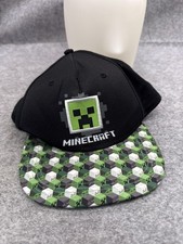 Minecraft Hat Cap Boys Adjustable Snap Back One Size Black Creeper Green Bill
