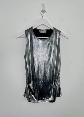 Rita Ora x Primark Occasion Top Silver Metallic Stretch Vest Ruched M UK 12-14