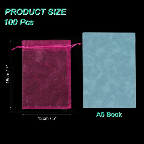 100 Pcs Rose Red Organza Bags 5 x 7 Inch Mesh Gift Bags with Drawstring for Gift - Picture 2 of 6