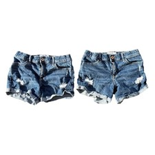 LOT OF 2 Abercrombie Kids Mid Rise Midi Jeans Short Girls 15/16 Distressed Dark
