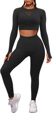 Workout Sets for Women 2 Piece Outfits Seamless High Waist Yoga Leggings Long Sl