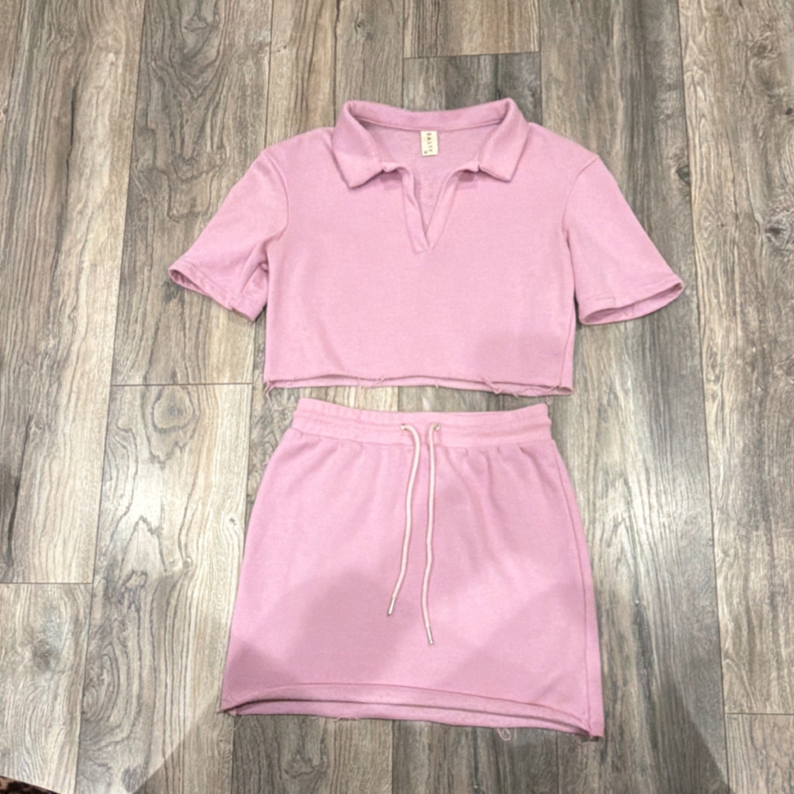 SALTY Women's Pink 2 Piece Crop Top & Skirt Set Size S