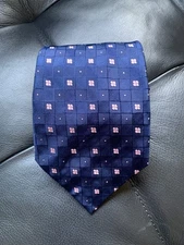 Perry Ellis Portfolio Silk Tie Necktie Blue w/Pink Flowers 4"x57.5"