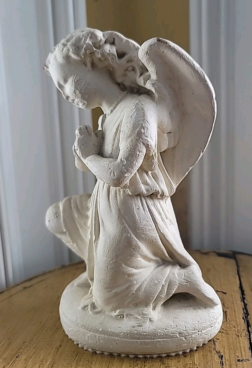 Angel Figure Chalkware Kneeling Praying Solid Chalk Victorian