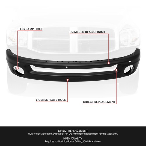 Front Black Steel Bumper face Bar Replacment For 02-08 Dodge RAM 1500 2500 3500 - Picture 2 of 7