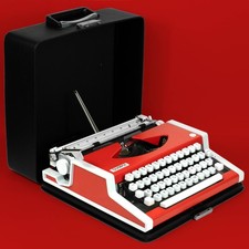 Rare Red Olympia Traveller de Luxe portable typewriter *CLEAN + WORKS* thumbnail