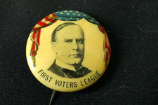 1896 William McKinley First Voters League Presidential Campaign Button Pin 7/8"