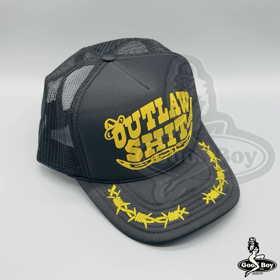 Gorra Outlaw S**t Vintage Retro Malla Negra/Dorada Camionero Cuerda Ropa Occidental Foto 4 de 4