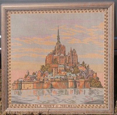 Vintage Le Mont Saint-Michel Tapestry Needlepoint Framed Paris Atelier 16 France